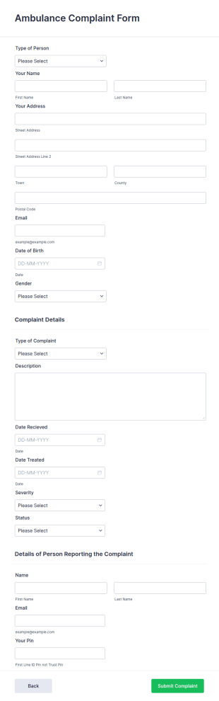 Ambulance Complaint Form Template