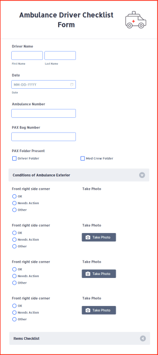 Ambulance Driver Checklist Form Template