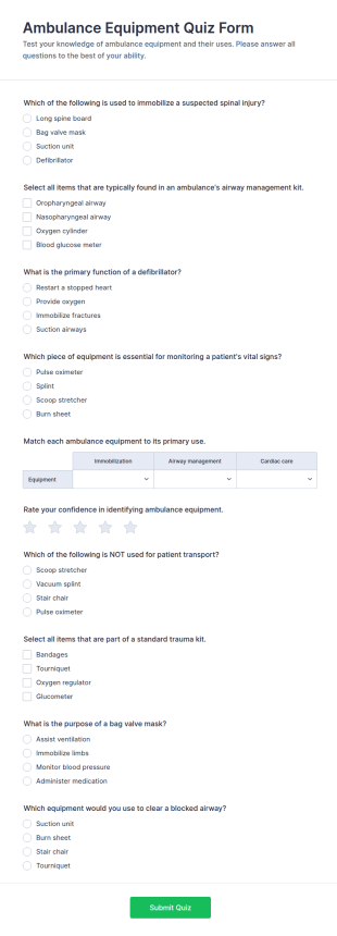 Ambulance Equipment Quiz Form Template