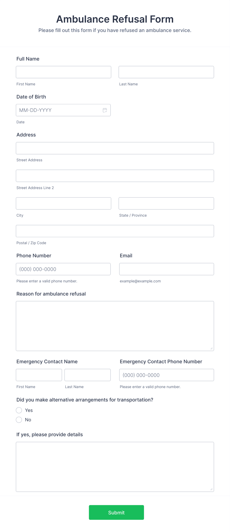 Ambulance Refusal Form Template | Jotform