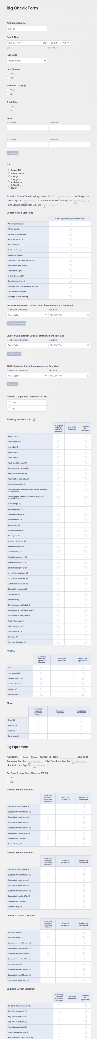 Ambulance Rig Check Form Template
