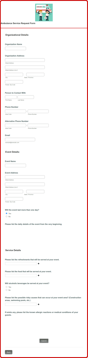 Ambulance Service Request Form Template