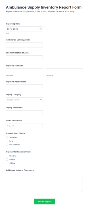 Ambulance Supply Inventory Report Form Template