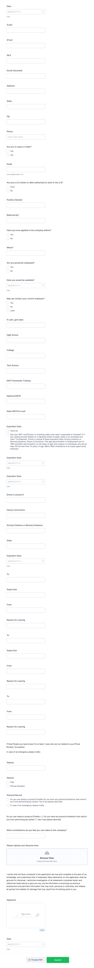 Ambulance Driver Application Form Template