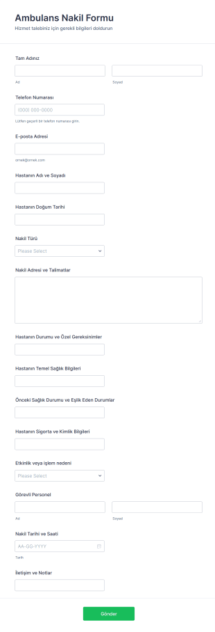 Ambulans Nakil Form Şablonu