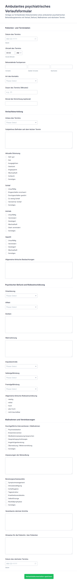 Ambulanter Psychiatrischer Fortschrittsbericht Fragebogen