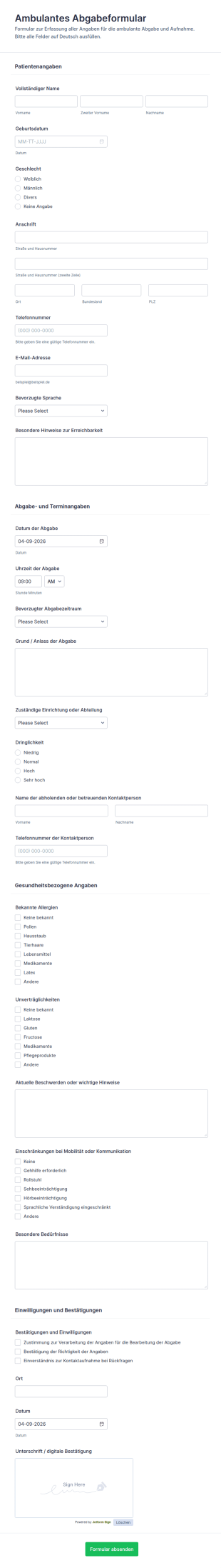 Ambulanzen Oder Abstransport Formular