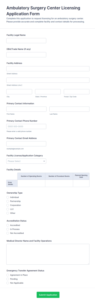 Ambulatory Surgery Center Licensing Application Form Template