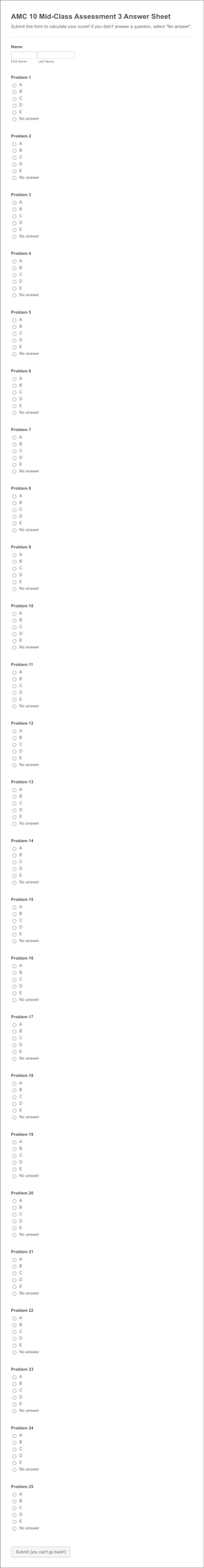 AMC Answer Sheet Form Template