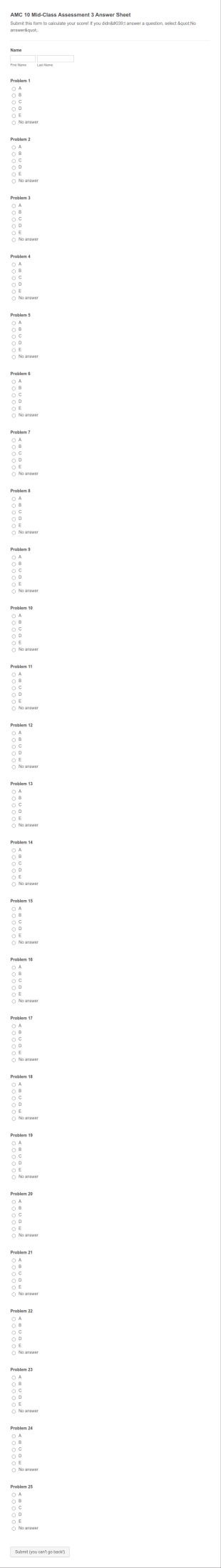 AMC Answer Sheet Form Template