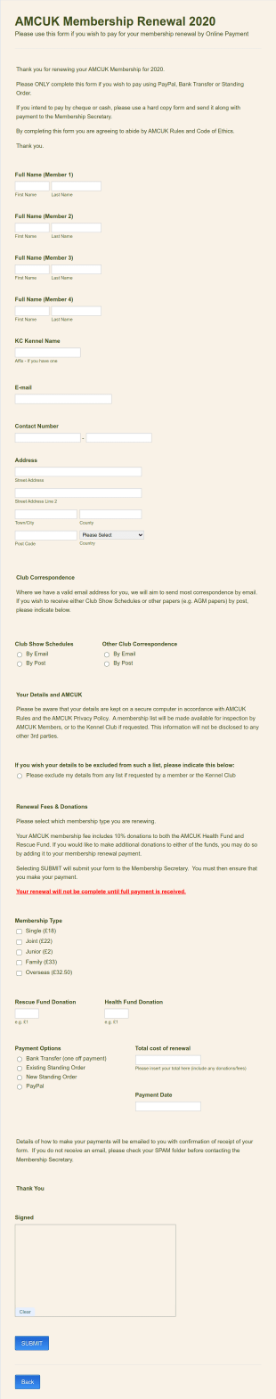 Membership Renewal Application Form Template