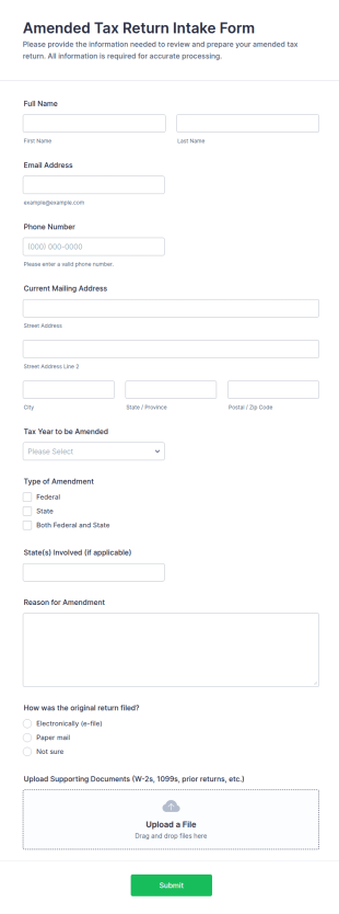 Amended Tax Return Intake Form Template