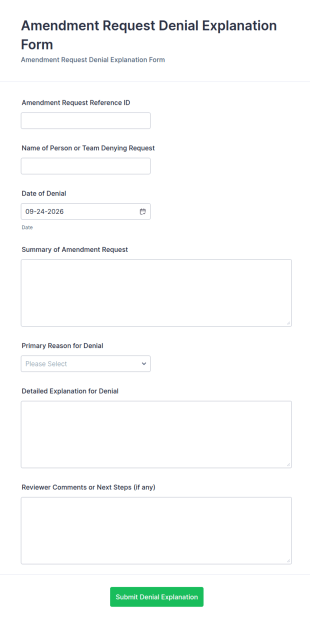 Amendment Request Denial Explanation Form Template