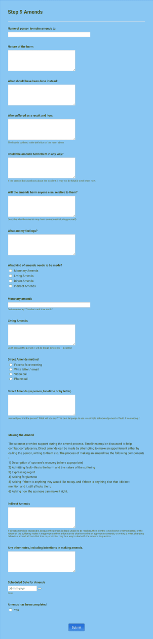 Amends Form Template