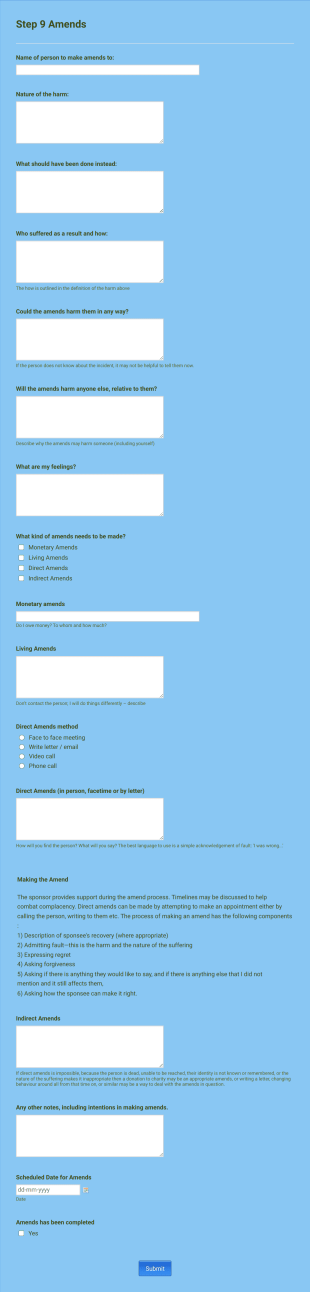 Amends Form Template