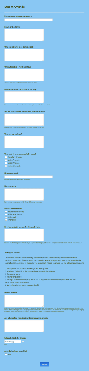Amends Form Template