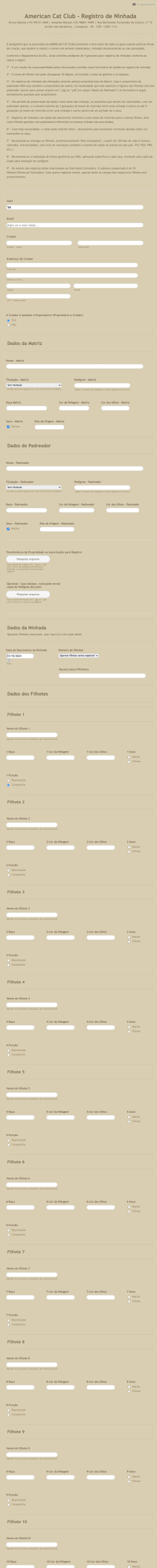 American Cat Club Registro De Ninhada Form Template