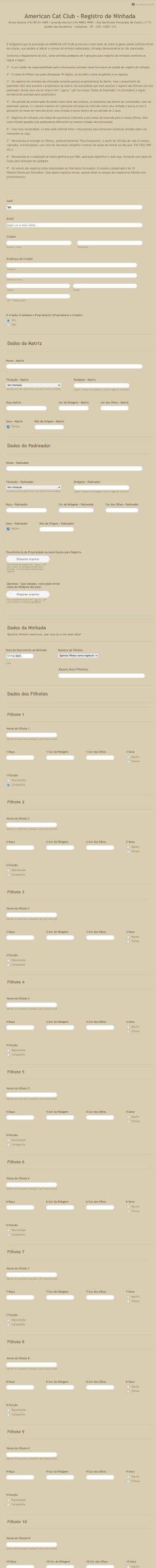 American Cat Club Registro De Ninhada Form Template