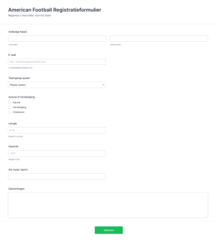 American Football/Sport Registratieformulier Form Template