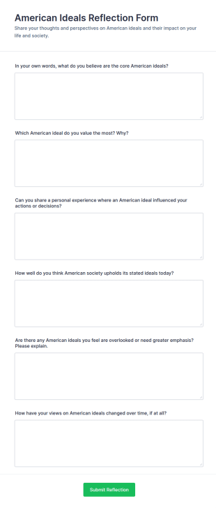 American Ideals Reflection Form Template