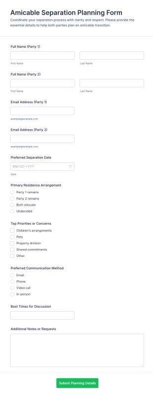 Amicable Separation Planning Form Template