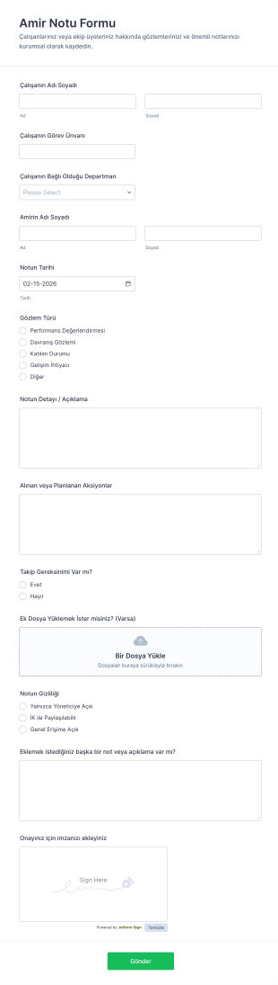 Amir Notu Form Şablonu