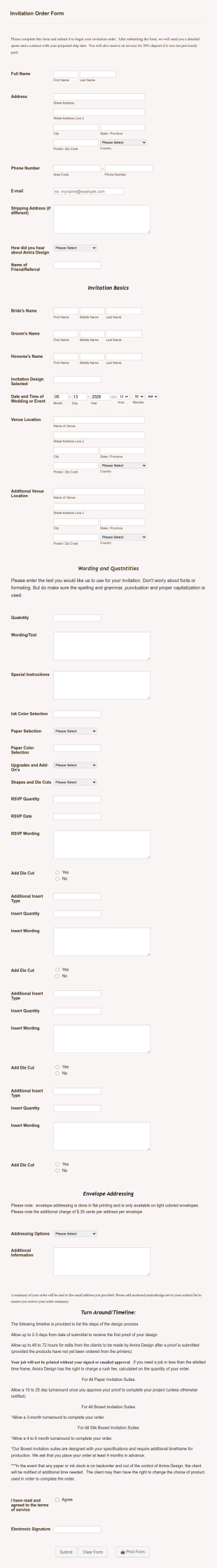 Design Wedding Invitation Order Form Template