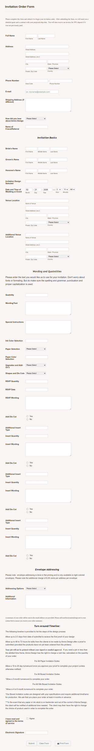 Design Wedding Invitation Order Form Template
