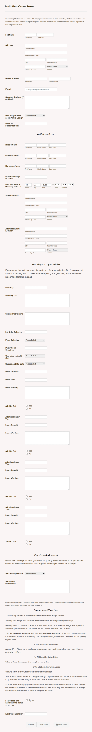 Design Wedding Invitation Order Form Template