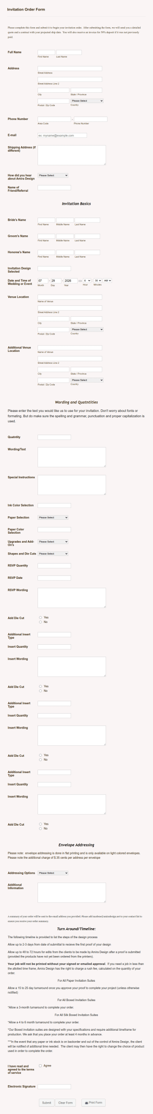 Design Wedding Invitation Order Form Template