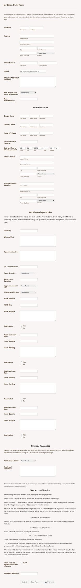 Design Wedding Invitation Order Form Template