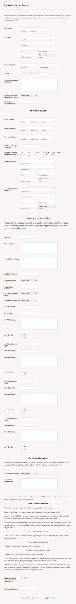 Design Wedding Invitation Order Form Template