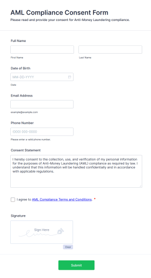 AML Compliance Consent Form Form Template