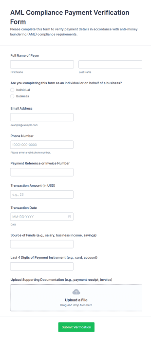 AML Compliance Payment Verification Form Template