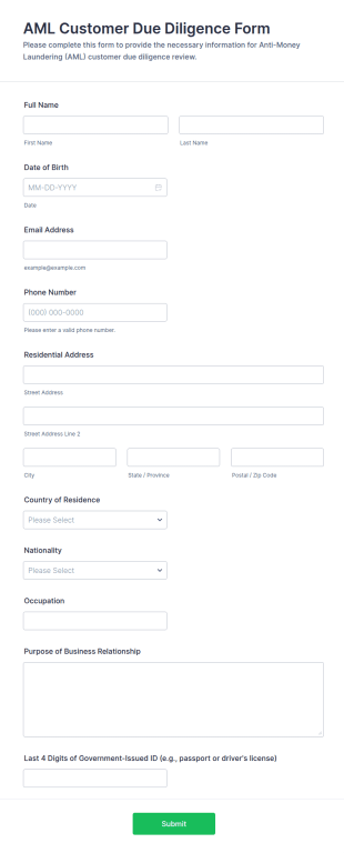 AML Customer Due Diligence Form Template