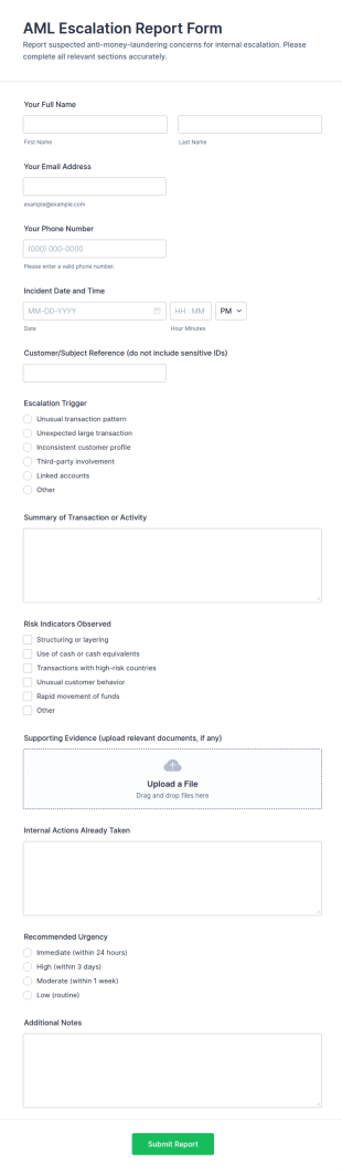 AML Escalation Report Form Template