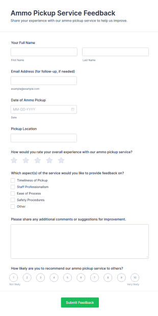Ammo Pickup Service Feedback Form Template