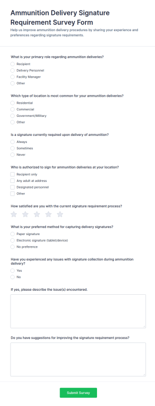 Ammunition Delivery Signature Requirement Survey Form Template
