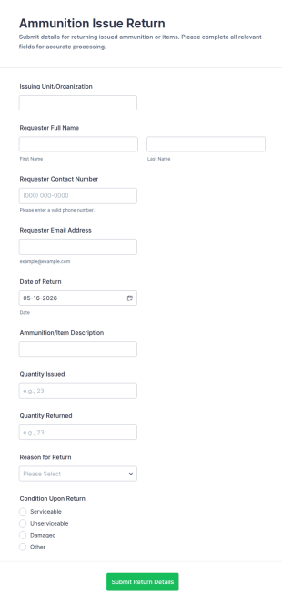 Ammunition Issue Return Form Template