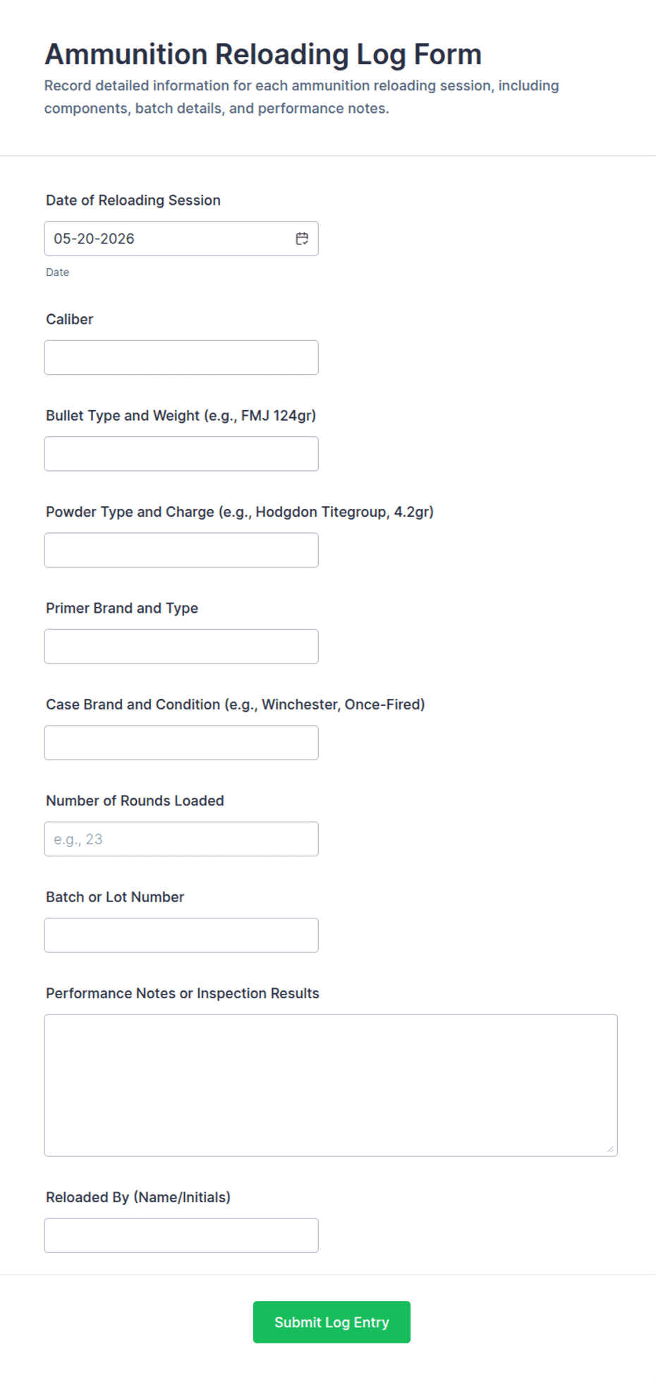 Loading. Log Pdf Ammunition Reloading Log Form Template | Jotform