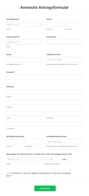 Amnestie Antragsformular Form Template