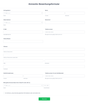 Amnestie Bewerbungsformular Form Template