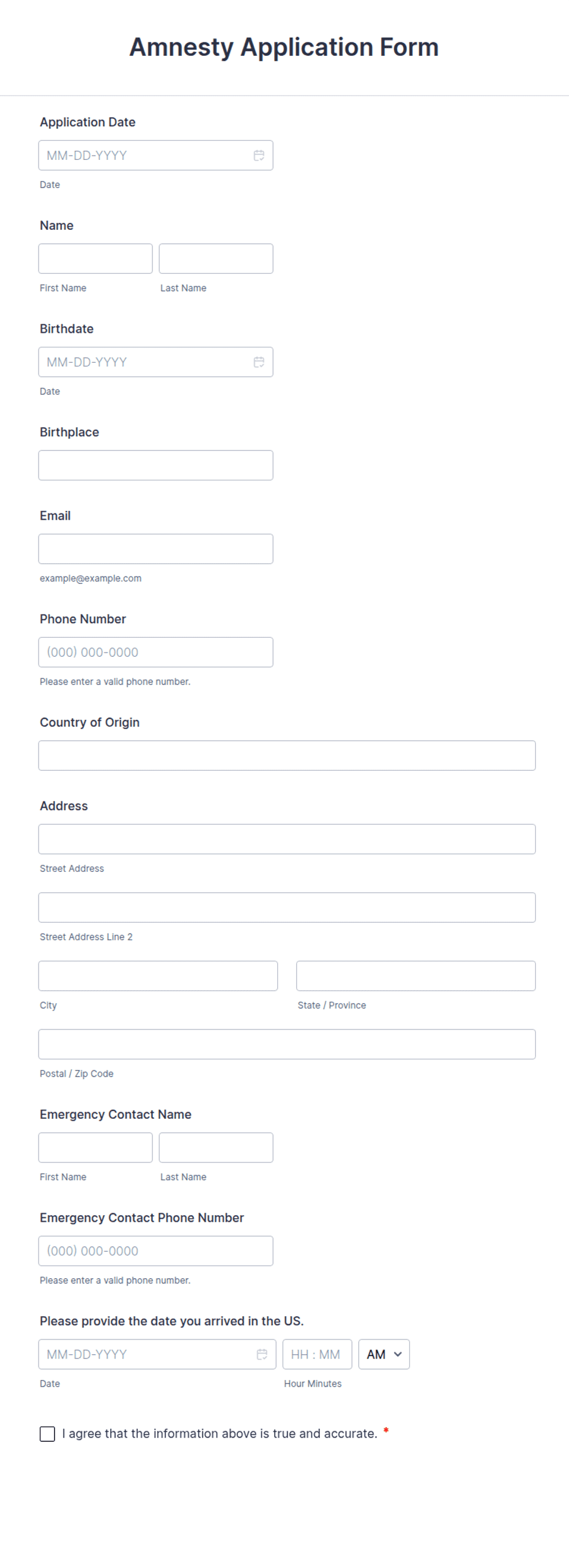 Animosity Form Amnesty Application Form Template | Jotform