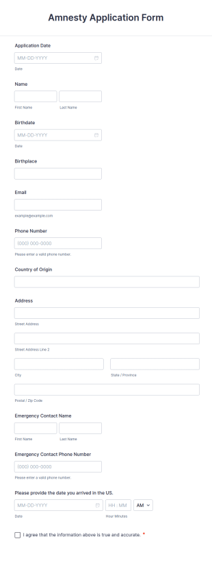 Amnesty Application Form Template