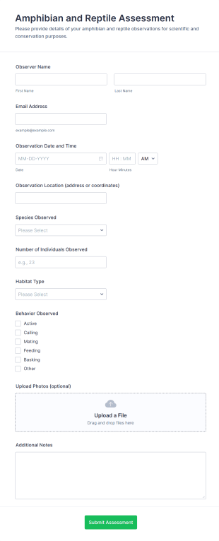 Amphibian And Reptile Assessment Form Template