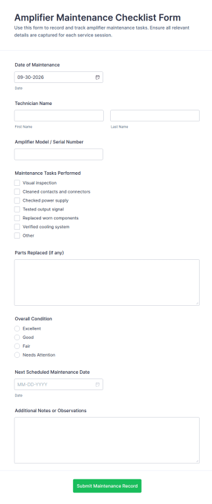 Amplifier Maintenance Checklist Form Template