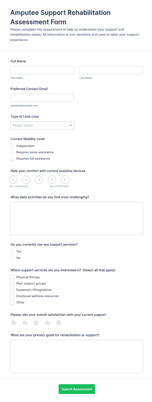 Amputee Support Rehabilitation Assessment Form Template