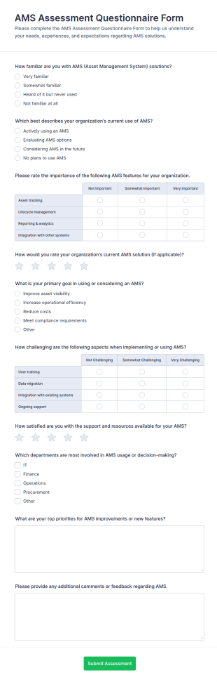 AMS Assessment Questionnaire Form Template