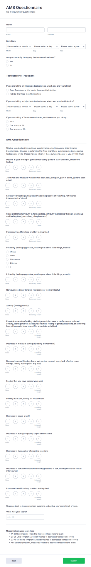 AMS Questionnaire Form Template