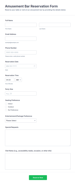 Amusement Bar Reservation Form Template